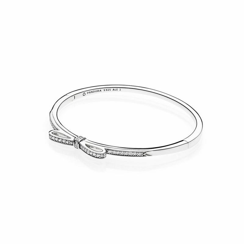 Pandora Sparkling Bow Bangle Bracelet - Sterling Silver/Cubic Zirconia - Canada | SI6554MZ